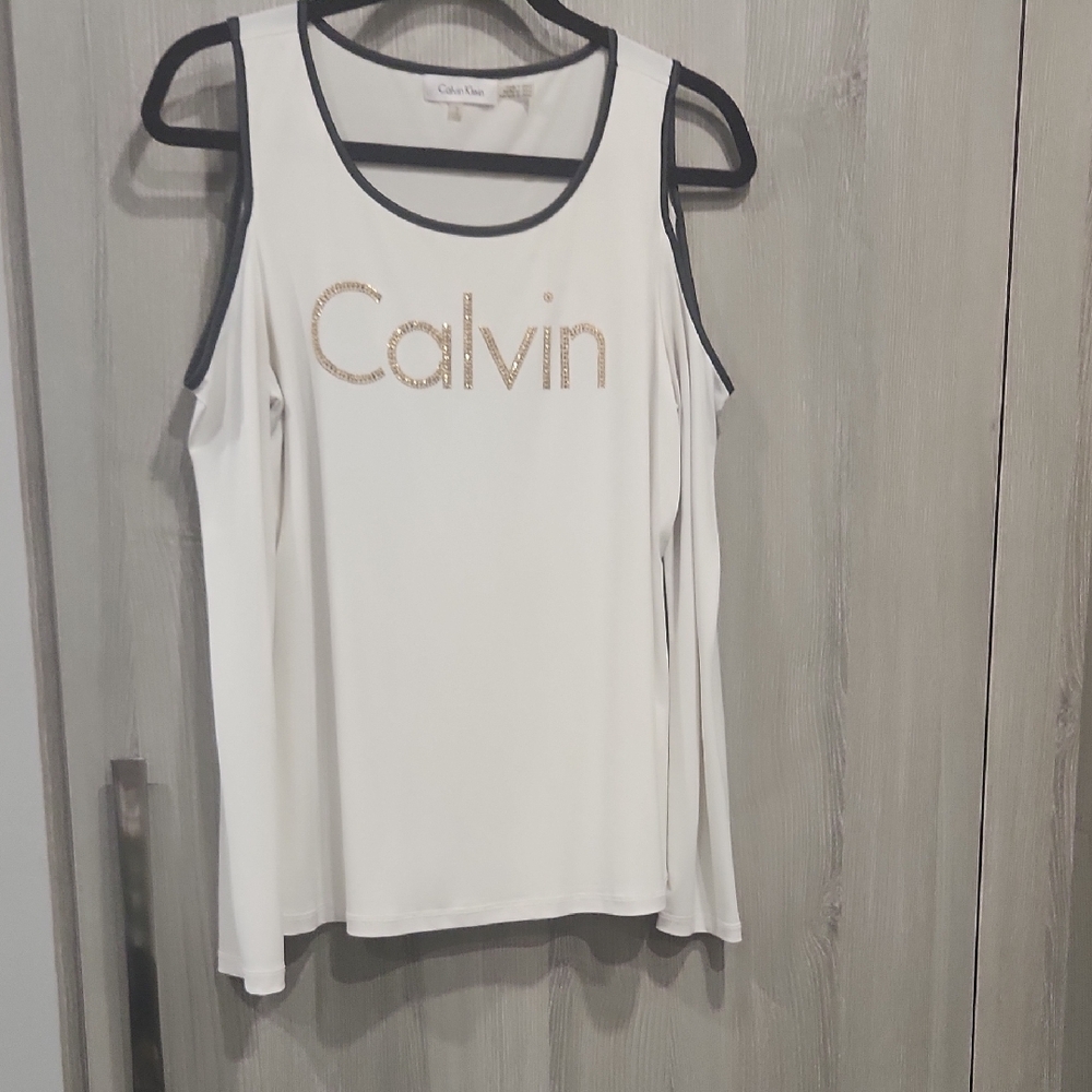 Calvin Klein White and Gold Tank Top